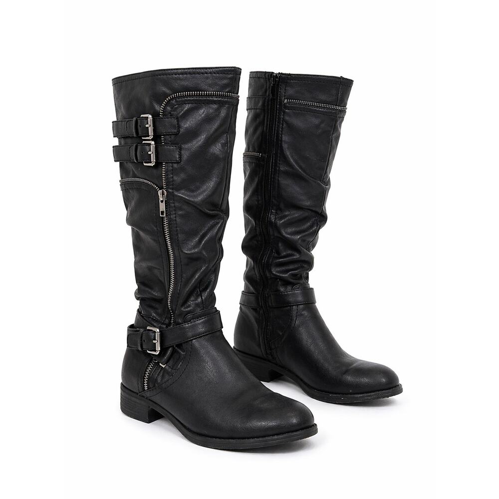 White Mountain Women’s Boots Size 7M Black Mid Calf Buckle Zip Riding